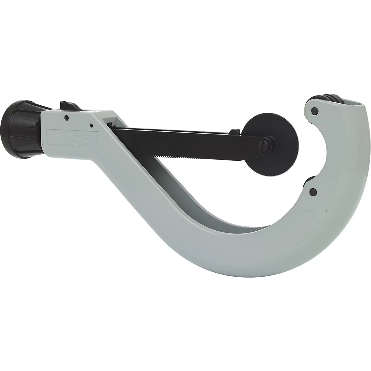 Rohrschneider in Hellgrau mit schwarzem Schneidrad, Handgriff und Einstellschraube.